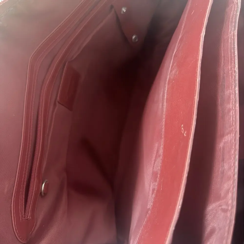 Franklin Covey Leather Bag Red multi Pockets Expandable Briefcase Laptop Office